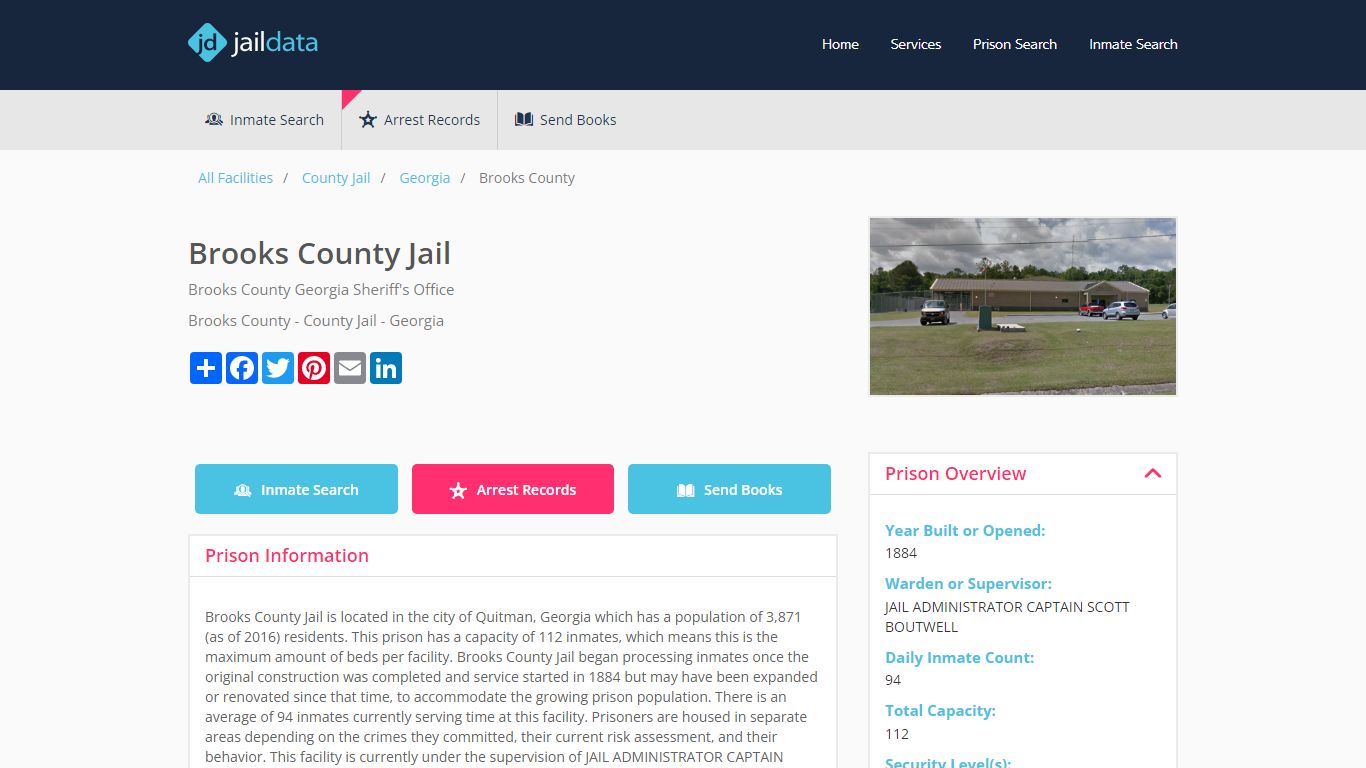 Brooks County Jail Inmate Search and Prisoner Info - Quitman, GA
